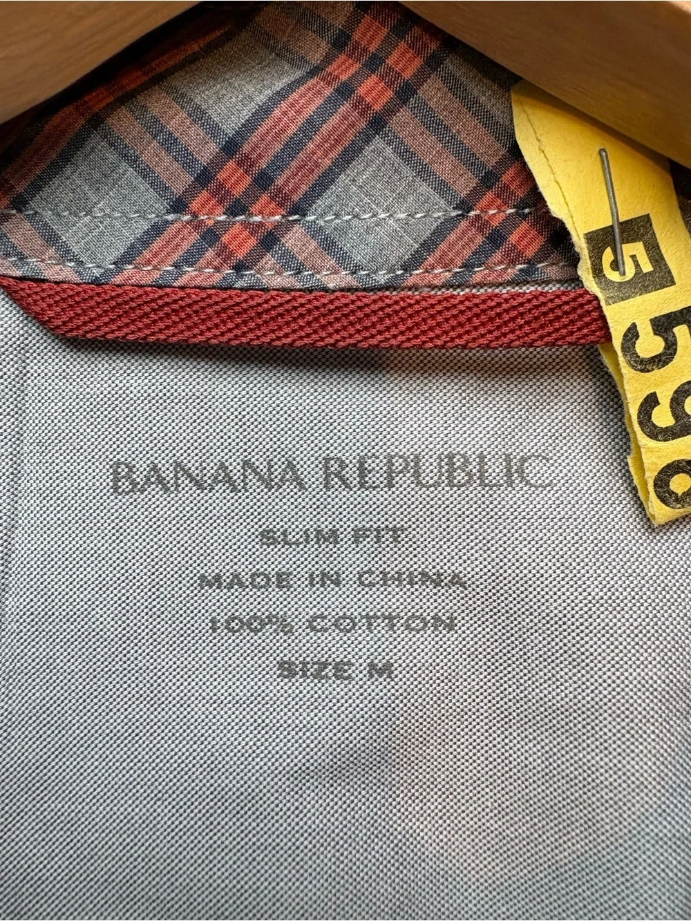 Banana Republic Red and Gray Plaid Western Button-Down Shirt